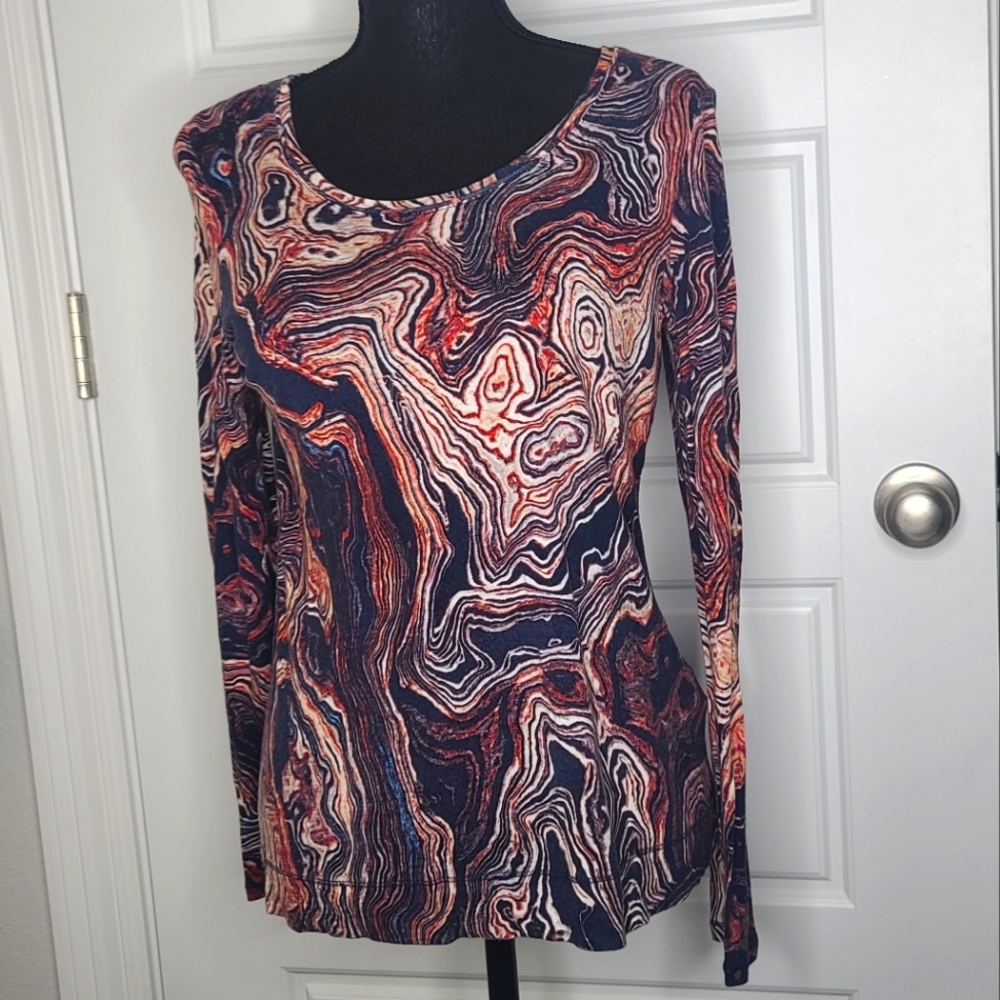 Vera Wang abstract Wood swirl print top